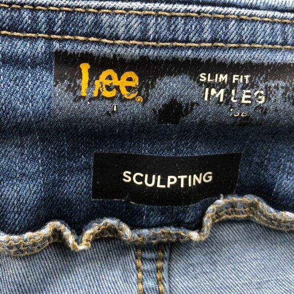 Lee Womens Jeans Size 14P Blue Denim Slim Fit Sculpting Stretch Straight Leg - Picture 3 of 12